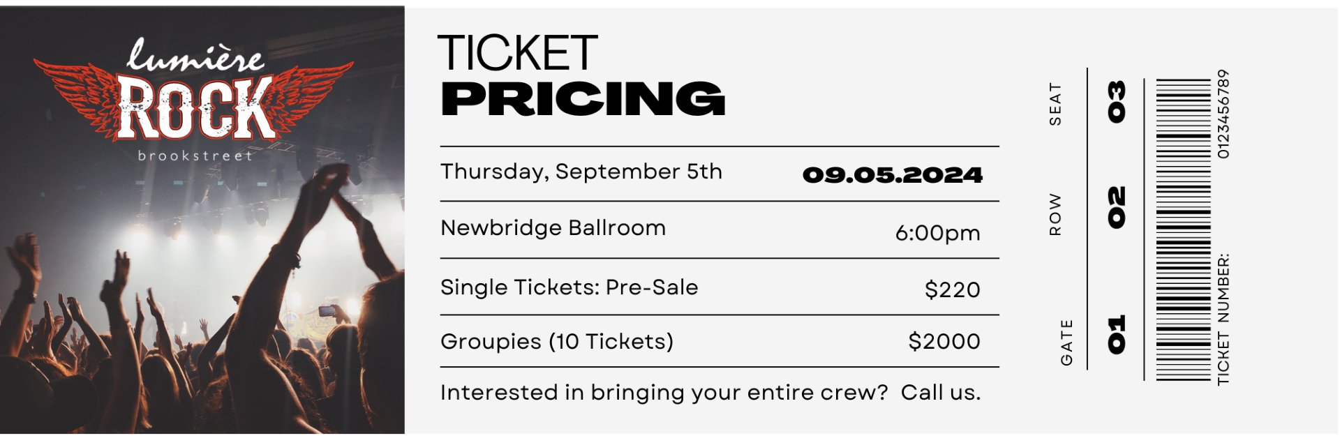 ticket with pricing details